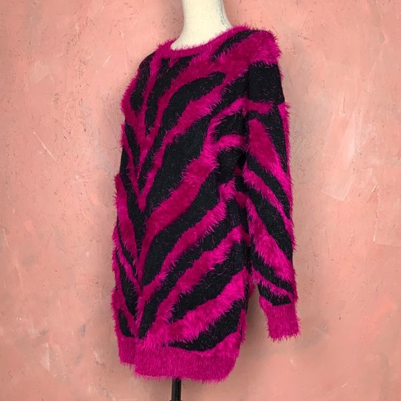 Pink & Black ZEBRA Print Sweater Dress/SMALL Sweaterdress/DOLLSKILL Sweater/ - Picture 6 of 7
